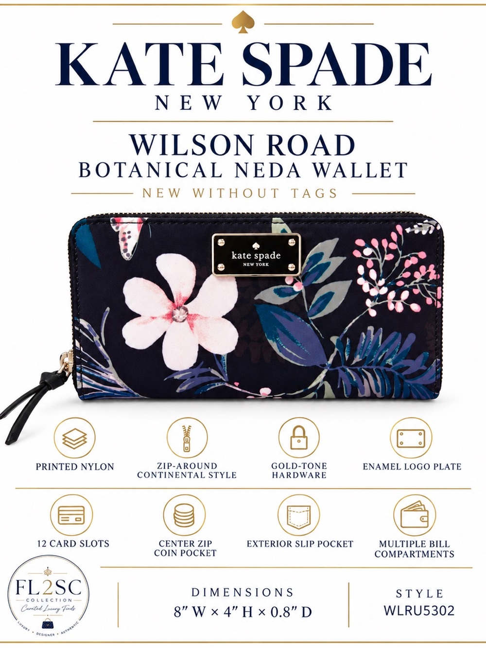 kate spade Navy Floral Zip-Around Botanical Wallet